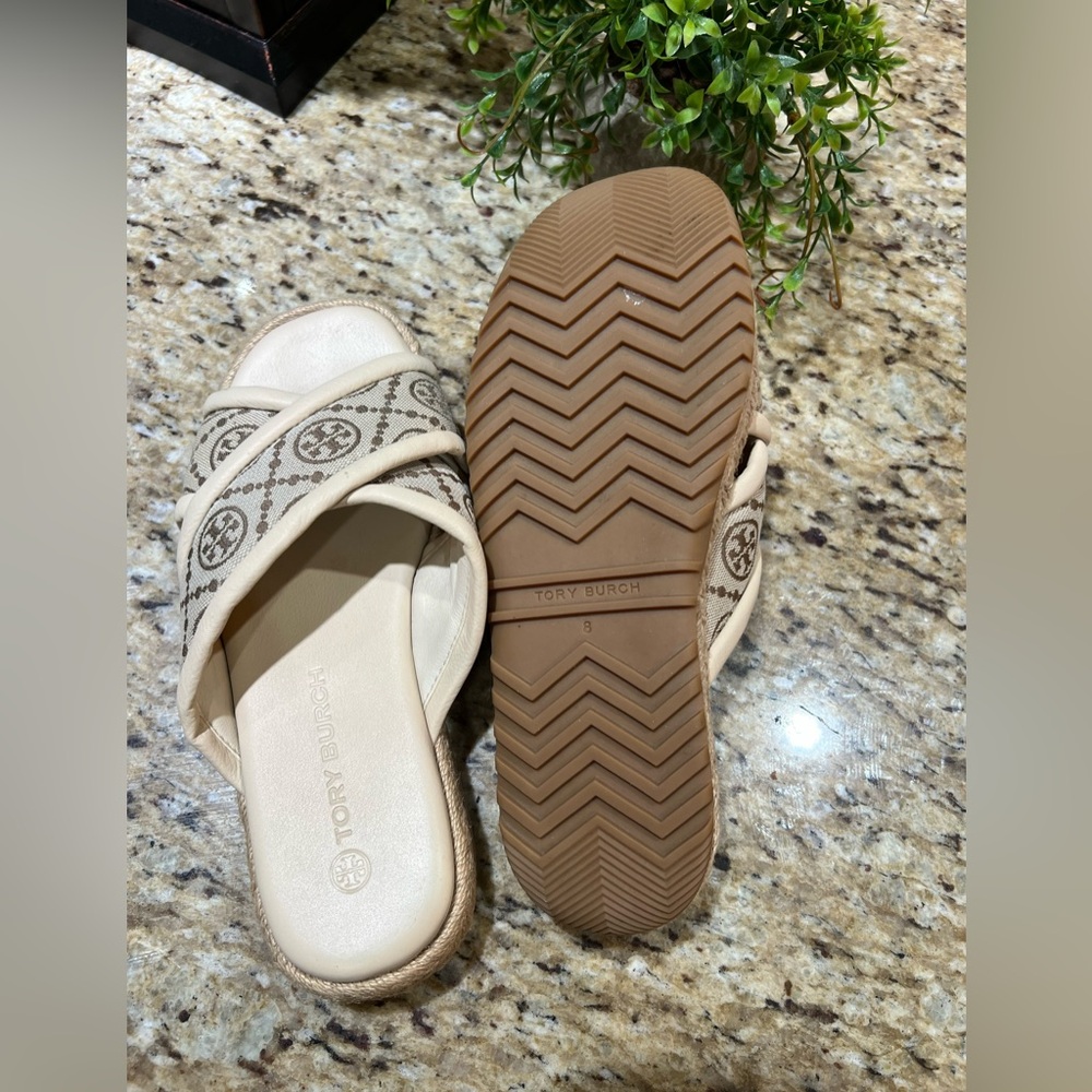 Tory Burch T Monogram Crossband Espadrille Sandals 8M - Picture 11 of 12